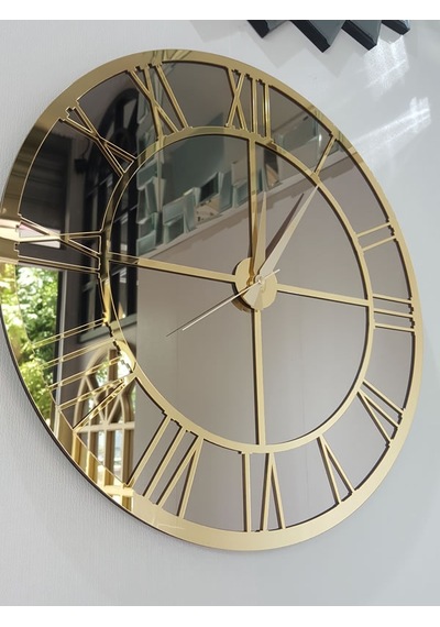 Ayna Denizi Gold Bronze Model Altın Bronz Renk 50 CM Dekoratif Aynalı Duvar Saati Altın