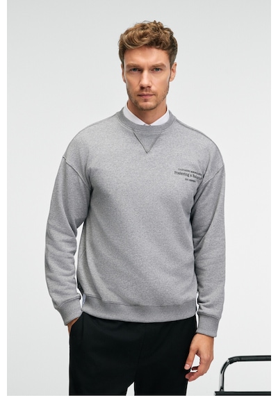 Grımelange CASPIAN Erkek %100 Pamuk Bisiklet Yaka Karyoka Dikişli Baskılı Antrasit Sweatshirt