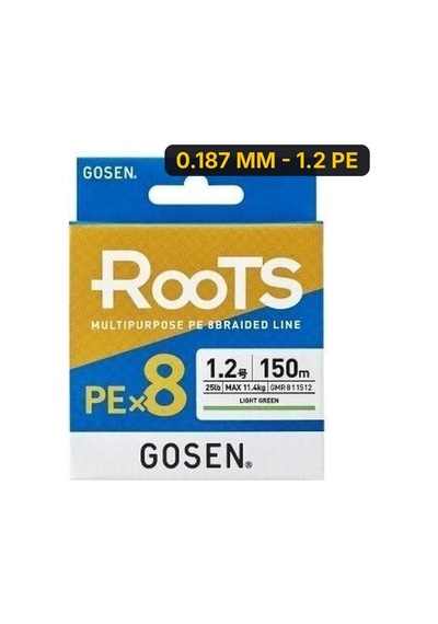 Gosen X8 Roots Pe 8 Örgü Spin İp Misina 150mt A.yeşil 0.187 Mm - 1.2 Pe