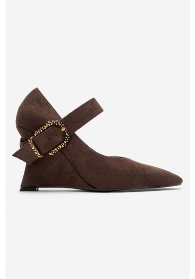 Luvi Shoes Lyons Kahverengi Süet Tokalı Kadın Dolgu Topuklu Ayakkabı