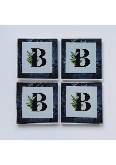 Decorita Cam Bardak Altlığı Harfli Tasarım B Harfi 4'lü Takım 10 x 10 CM Çok Renkli