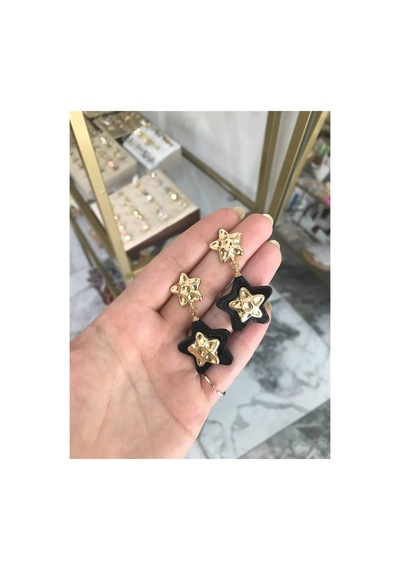 Siyah Yıldız Model Küpe Altın
