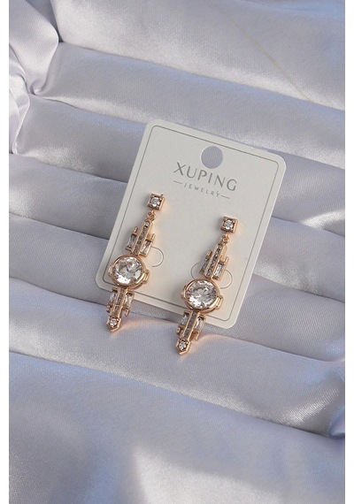 Xuping Rose Renk Zirkon Taşlı Geometrik Sallantılı Küpe Çok Renkli