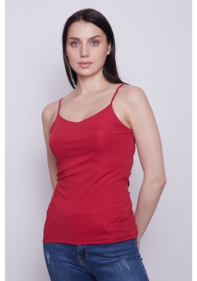 Jument Parlak Kumaş İp Askılı Şık Body-Kırmızı