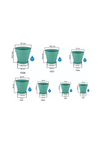 Serinova Ys06 Yalı Saksı Drenaj Aparatlı Tabaklı Dekoratif Saksı 37cm, 23 Litre Antrasit Belirtilmemiş