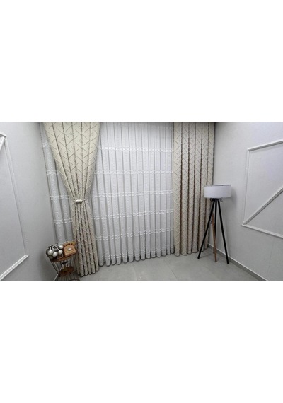 Nivemeshome Sedef 3-0006 V2 Bej 13 Pileli Fon Perde 50x250
