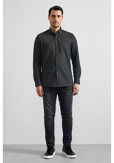 Süvari Antrasit Slim Düğmeli Yaka Manşetli Casual Gömlek Gm2025500500-s08 Antrasit