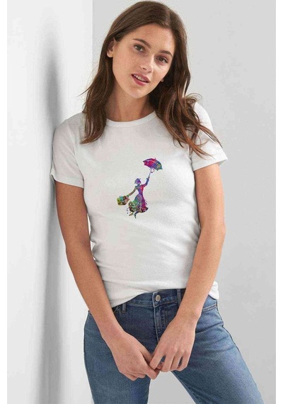 Silhouette Mary Poppins Photographic Kadın Beyaz Tshirt
