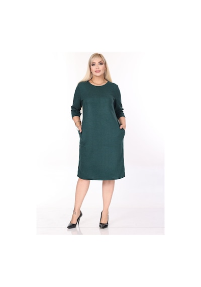 Çift Cepli Desenli Esnek Kışlık Büyük Beden Midi Elbise 45b-2700 Desenli