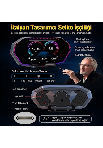 Ally F11 Obd2 + Gps Head Up Display Hud, Dijital Hız Göstergesi