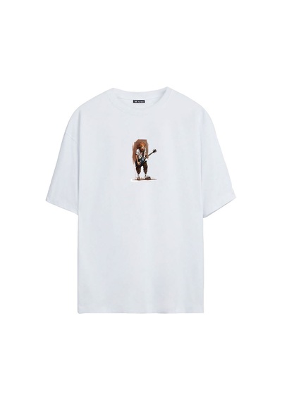 Thewert Unisex Kahverengi Saçlı Adam Baskılı Beyaz Oversize Tshirt