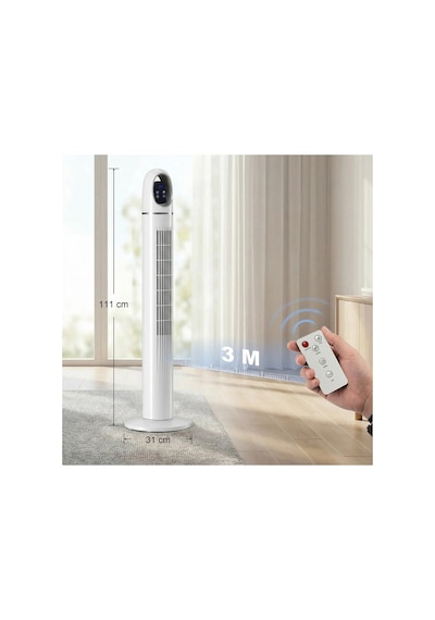 45w Kule Tipi Vantilatör Uzaktan Kumandalı, Dokunmatik Led Ekranlı, 3 Modlu Sessiz Vantilatör