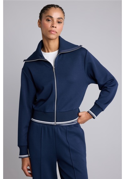 Defacto Standart Fit Fermuarlı Dik Yaka Çizgi Detaylı Modal Basic Sweatshirt Hırka H4700ax26auın187 İndigo-ın187