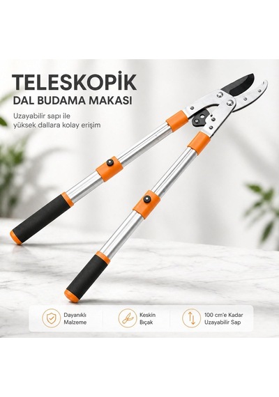 Teleskopik Dal Budama Makası 100 Cm Uzunluk 10 Cm Ağız Genişliği Dal Kesme Makası Dayanıklı Çelik