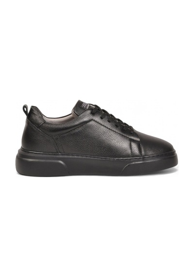Ayakmod Siyah-siyah Hakiki Deri Bağcıklı Kalın Rahat Tabanlı Erkek Casual Ayakkabı Sneaker 272303
