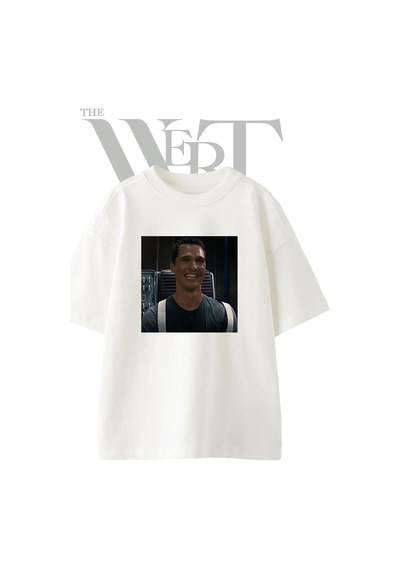 Thewert Matthew Mcconaughey 1 Tasarım Baskılı Ünisex Beyaz Oversize T-shirt