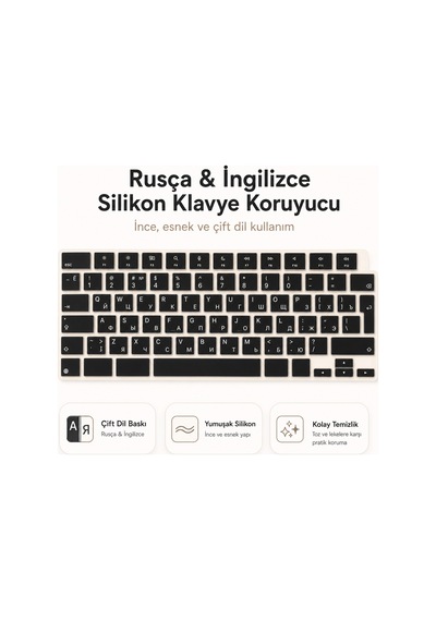 Macbook Air 13.6 İnç M2 M3 M4 M5 A2681 A3113 A3240 A3449 Uyumlu Rusça İngilizce Q Klavye Koruyucu Diğer