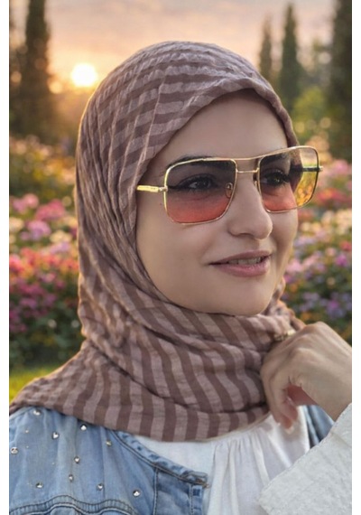 Aldaıyr Adet - Jakarlı Caz Eşarp 120 X120 Pamuk Kahverengi