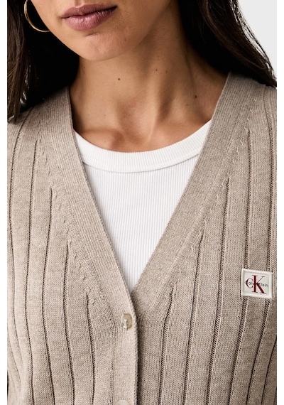 Calvin Klein % 100 Pamuk V Yaka Düğmeli Kazak Lv047h305g2jx Kadın Kazak Lv047h305g 2jx Bej