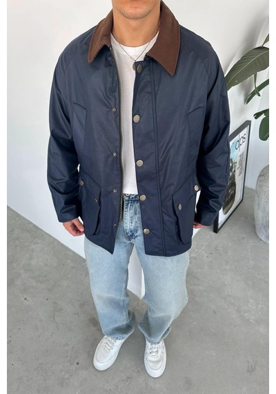 Lacivert Waxed Çıt Çıt Cep Detay Oversize Ceket Lacivert