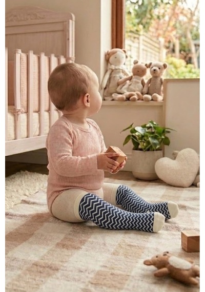 Cocole Socks Erkek Bebek Külotlu Çorabı 3'lü Set Pamuklu Zigzag 0-24 Ay Çok Renkli