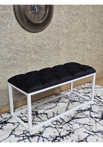 Zafir Beyaz Boyalı Diktörtgen 100 Cm X 40 Cm Oturak Puf - Bench - Makyaj Oturağı - Oturak Siyah