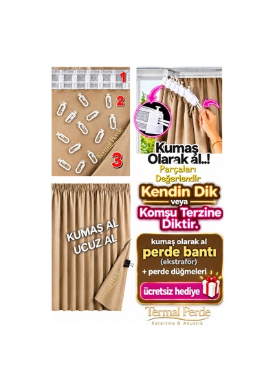 Keten Siyah Filmli Karartma Perdelik Metre Kumaş - Gri