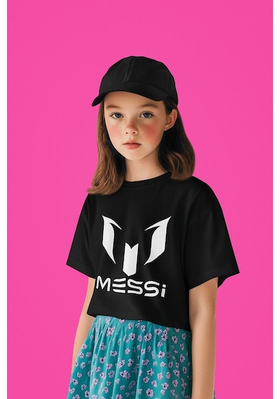 Sevbano Messi Baskılı Unisex Futbolcu Çocuk Tişört 1-12 Yaş SIYAH