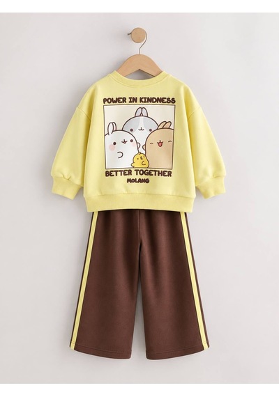 Power İn Kindess Baskılı Sarı Sweatshirt - Kahverengi Şeritli Eşofman Altı Süper Kalite Kız & Erkek Pembe Power İn Kindess Baskılı Sarı Sweatshirt - Kahverengi Şeritli Eşofman Altı Süper Kalite Kız & Erkek Pembe