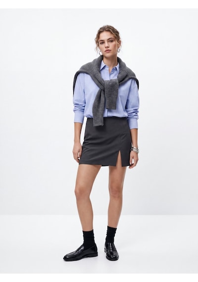 LTB Slim Fit Yırtmaçlı Mini Gri Etek