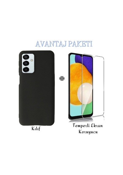 Samsung Galaxy Uyumlu M23 5g Kılıf Esnek Tam Koruma Kılıf Ve Temperli Cam Ekran Koruyucu Siyah