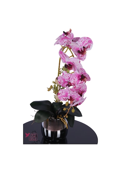 Yapay Çiçek Sitesi Metal Gümüş Saksıda Yapay Premium Orkide Tanzimi 50 Cm Fuşya Pembe