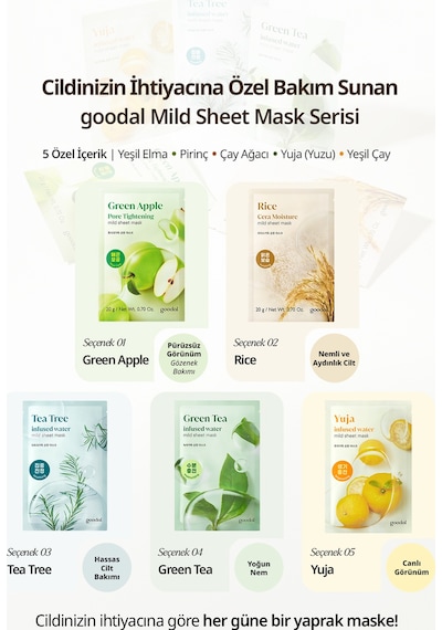Pirinç Özlü, Cilde Aydınlık Görünüm Veren Yaprak Maske Goodal Rice Cera Moisture Mild Sheet Mask