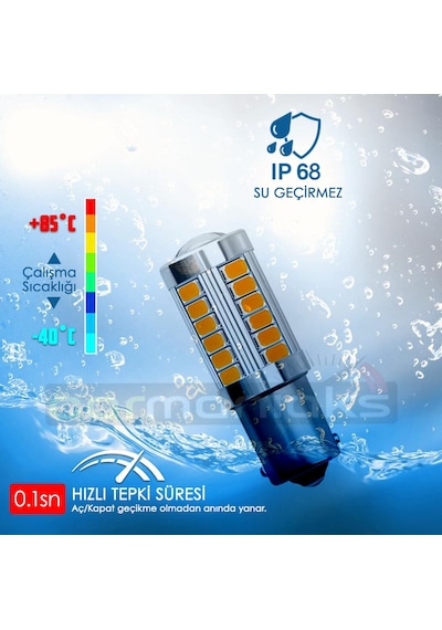 P21W 1156 Ba15S Tek Duy Stop Sinyal Geri Vites Ampulü Turuncu 33 Led