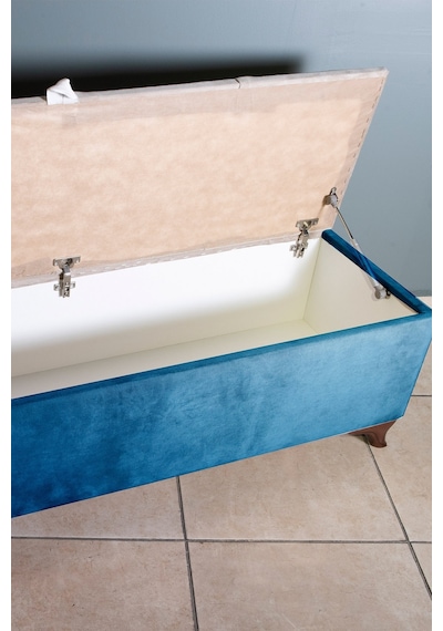 Vetra V2  Mavi Sandıklı Puf - Dilimli Model 140cm Ceviz Ayaklı Sandıklı Puf Koltuk