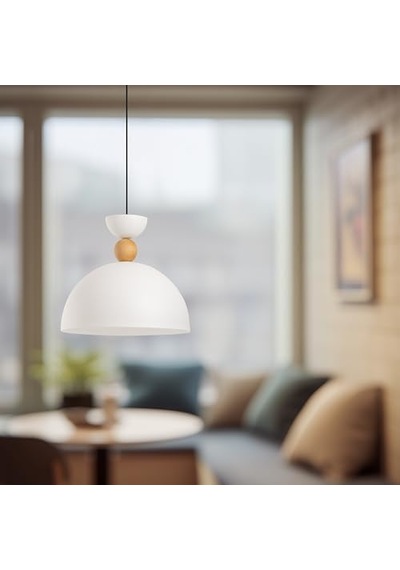 Stellara Ahşap Boncuk Detaylı Tekli Sarkıt Aydınlatma, Metal Sıvama, Ev, Ofis, Cafe, Restoran Avizeleri, E27 Duy Beyaz Diğer