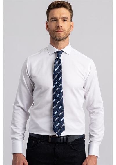 Tudors 11728 Modern Slim Fit Dar Kesim Armürlü Erkek Gömlek Beyaz