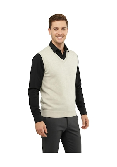 Çizgi Triko Erkek V Yaka Süveter Çelik Örgü Regular Kalıp 5200h Bgl-st04962 Taş