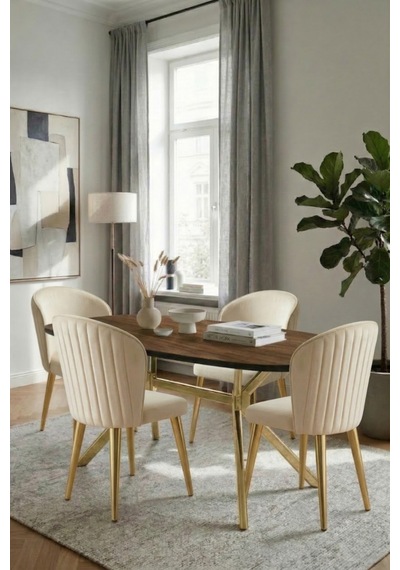 Sanderya Grid Serisi Gold Ayaklı Ceviz 85x170 Mutfak Salon Masa Takımı 4 Sandalye Çok Renkli Sanderya Grid Serisi Gold Ayaklı Ceviz 85x170 Mutfak Salon Masa Takımı 4 Sandalye Çok Renkli
