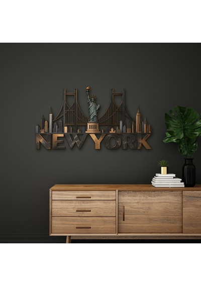 New York Silüeti - Metal Tablo - Dec0197 60 X 33 Cm Çok Renkli