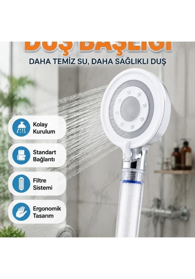 Kireç Filtreli Yüksek Basınçlı El Duşu Şeffaf Filtre Hazneli Duş Başlığı