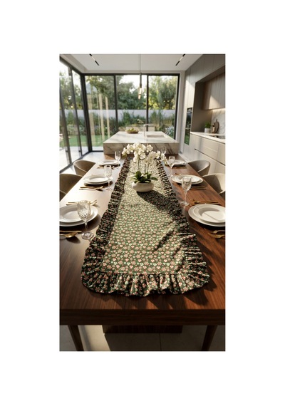 %100 Pamuk Özel Desenli Fırfırlı Runner 40x110 Siyah - 900765193 Siyah