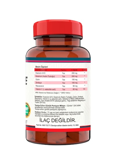 120 Tablet Coenzyme Q10 200 Mg Koenzim Karamuk Üzüm Çekirdeği Zerdeçal Resveratrol Vitamin C