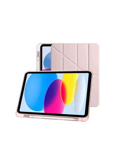 Apple İpad 10.9 İnç 2022 10. Nesil Uyumlu Smart Kılıf, Apple Pencil Kalemlikli, Trifold, Esnek, Mat, Darbeye Tam Dayanıklı Tablet Kılıfı Pembe