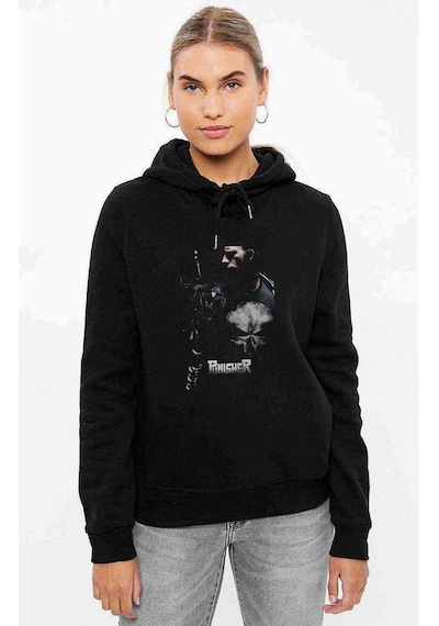 The Punisher Baskılı Siyah Kadın Kapşonlu Sweashirt (528771601)