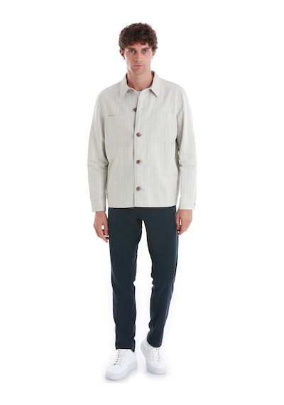 Hatemoğlu Bej Slim Fit Çizgili Mono Yaka Klasik Keten Ceket 14242024c001 25 Bej