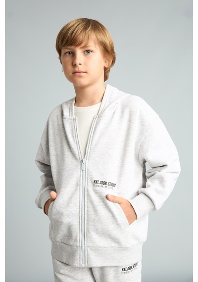 Defacto Baskılı Kapüşonlu Fermuarlı Cepli Sweatshirt Hırka Erkek Çocuk H9681a826wngr400 Gri-gr400