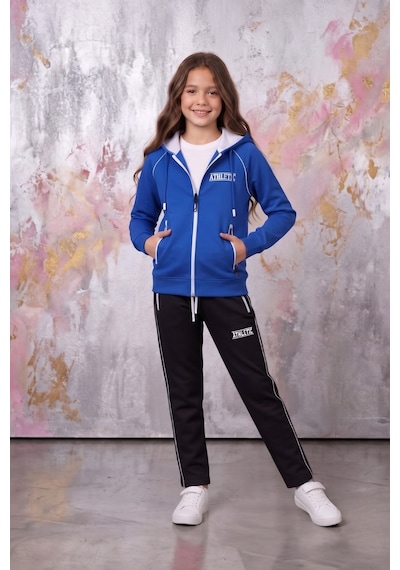 Pina Kids Kız Çocuk Atheletic Reglan Kol Kapüşonlu Düz Paça Dalgıç Kumaş Eşofman Takımı Esf7018 mavi Pina Kids Kız Çocuk Atheletic Reglan Kol Kapüşonlu Düz Paça Dalgıç Kumaş Eşofman Takımı Esf7018 mavi
