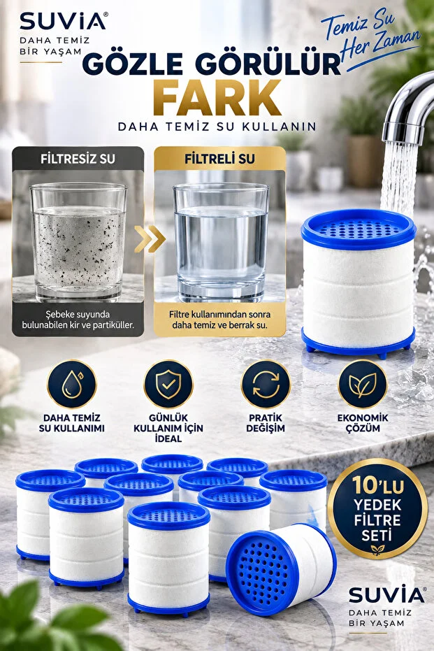 Musluk Başlığı Yedek Filtre 10'lu Set Filtreli Musluk Başlıkları Uyumlu Su Filtresi 10 Adet
