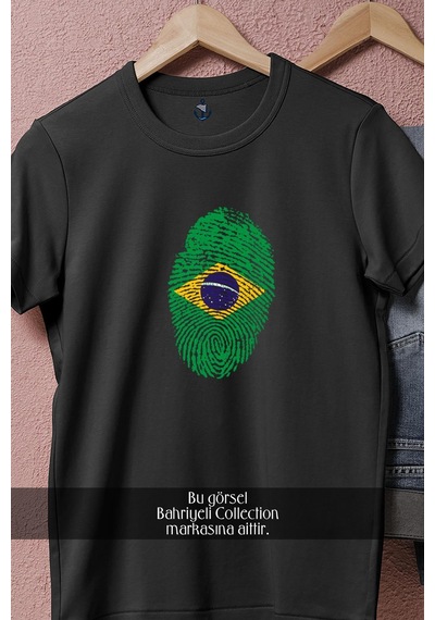 Oversize Brezilya Parmak İzi Logo Tasarımlı Unisex T-shirt Siyah